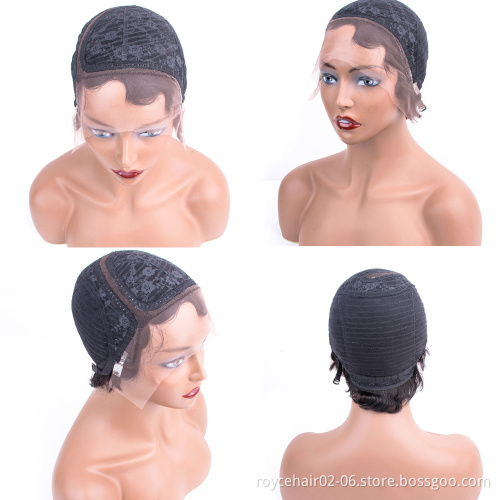 Hepburn Style Short Hair Lace Front Wig For Women, Cheap Ocean Wave Cambodian Virgin Human Hair Swiss J Shape Lace Wig